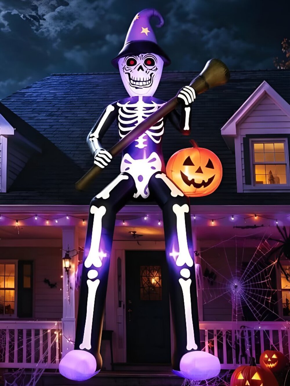 12 FT Halloween Inflatables Outdoor Decorations, Giant Skeleton Wizard Blow up